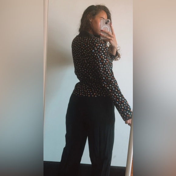 Vintage 80s Tareti by Howard Lei Colorful Polka Dot Zig Zag Blazer Jumpsuit - Picture 3 of 16